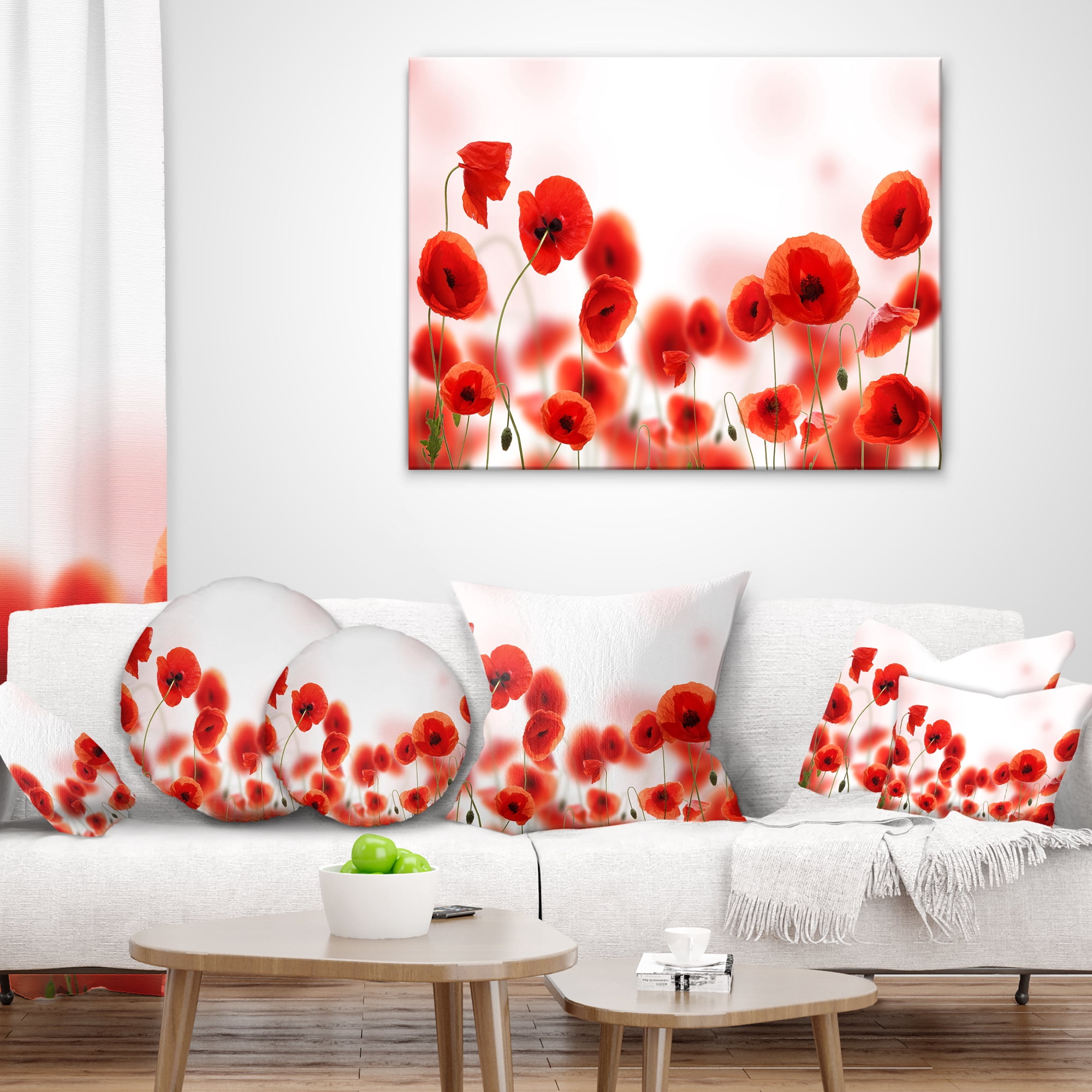 Designart Poppy Flowers on Pink Background - Floral Throw Pillow - 18x18