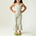 thumbnail image 5 of BLVB Toddler Girl Clothes Summer Outfit Sleeveless Ribbed Knit Cami Shirts Camisole Tops Flare Pants Striped 2PCS Set 2-8T(Beige,3-4 Years), 5 of 5