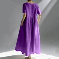 thumbnail image 4 of LWavelet Women's Short Sleeve Oversized Linen Blend Midi Dress with Pockets for Casual & Summer Wear Purple M, 4 of 4