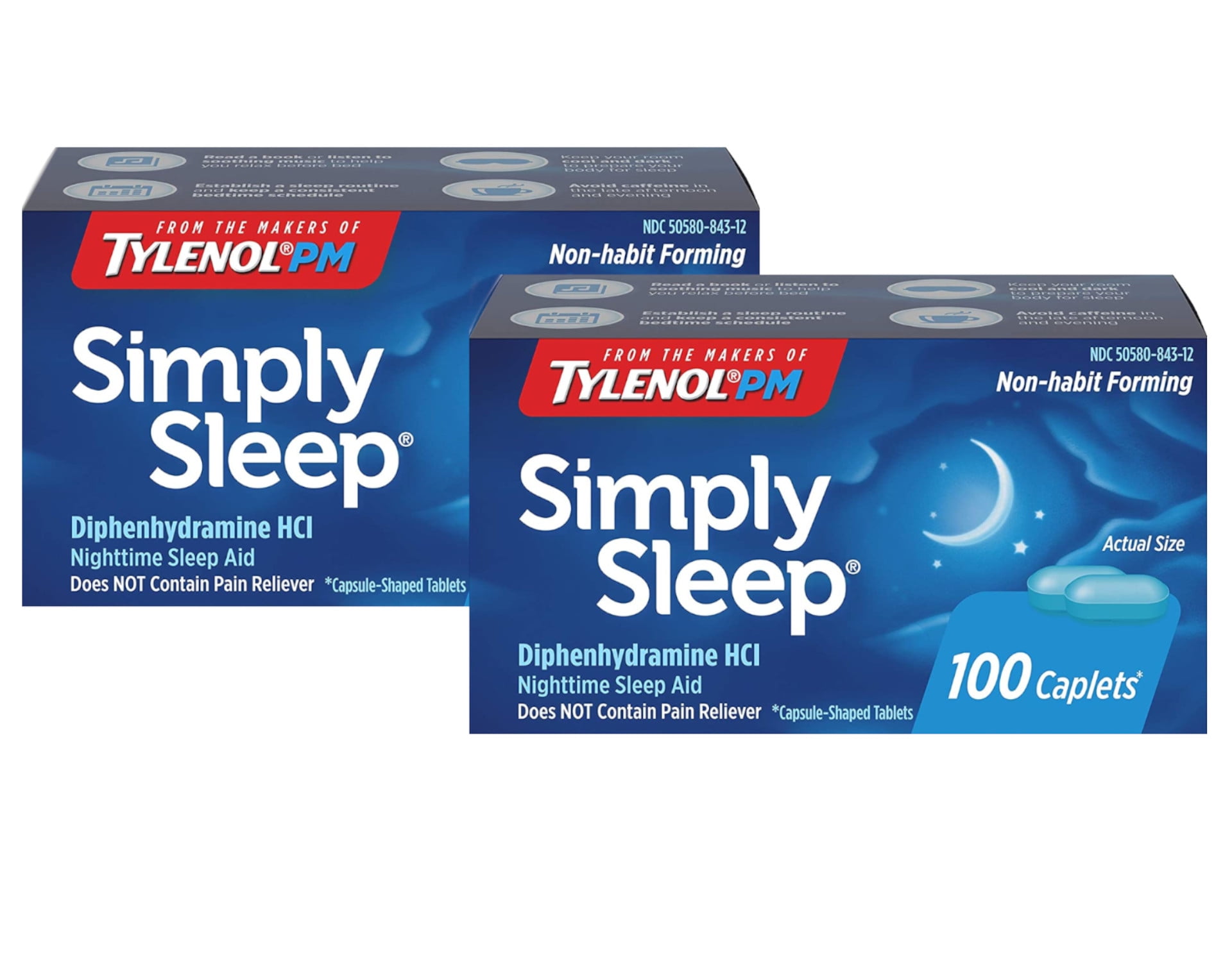 2 Pack Tylenol PM Simply Sleep Nighttime Sleep Aid 25mg 100 Caplets