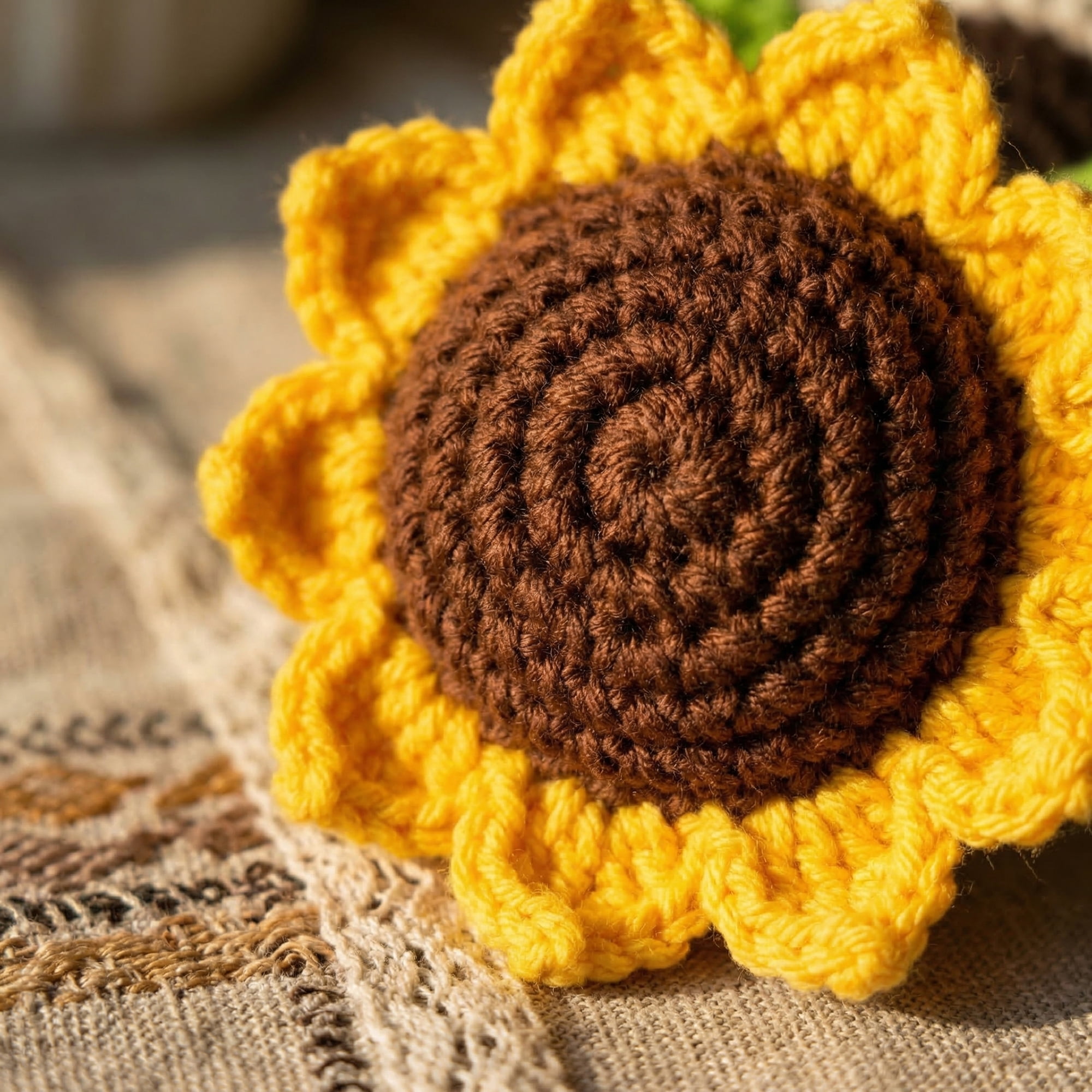 Unique Bargains Handmade Crochet Sunflower Potted Plant Sunflowers White Pot 4.3inch