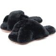 thumbnail image 1 of Pantuflas de piel para mujer, chanclas con punta abierta, cómodas, con espuma viscoelástica, suaves, planas, antideslizantes, para spa, interior y exterior, 1 of 6
