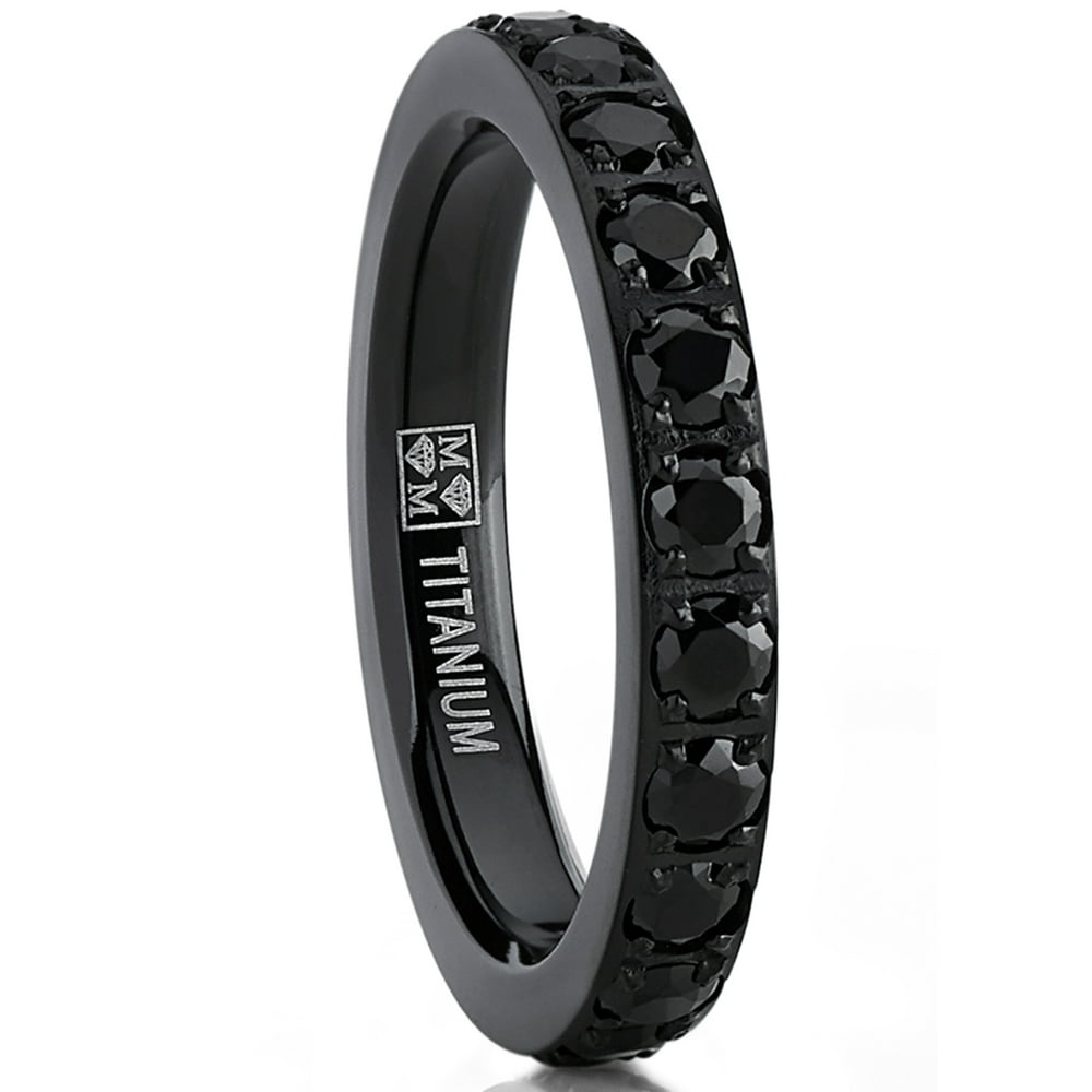 Women's 3MM Ladies Black Titanium Eternity Engagement Band Wedding Ring