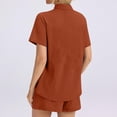 thumbnail image 4 of Shorts Sets Women 2 Piece Outfits Linen Button Down Shirt And Casual Shorts Sets Summer Travel Vacation Beach Matching,Orange XL, 4 of 5