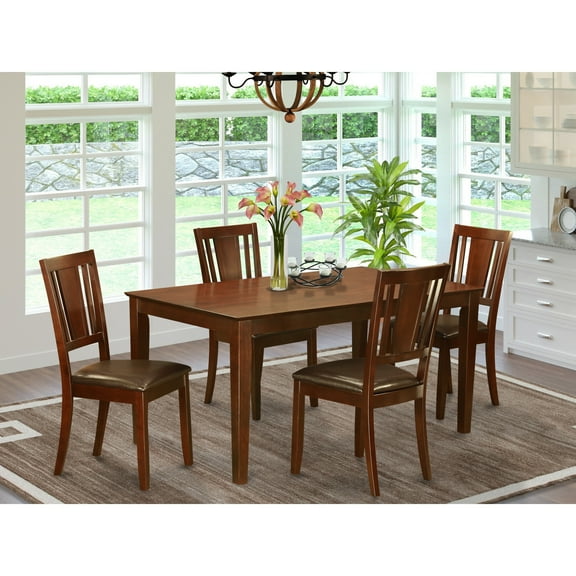 East West Furniture  5 Piece Modern Dining Table Set Includes a Rectangle Table and 4 Dining Chairs Mahogany (Seat Types options) CADU5-MAH-LC