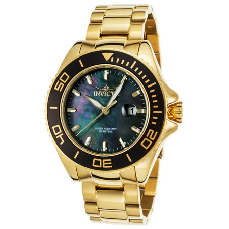 23072 Men's Pro Diver 18K Gold Plated Ss Black Mother Of Pearl Dial