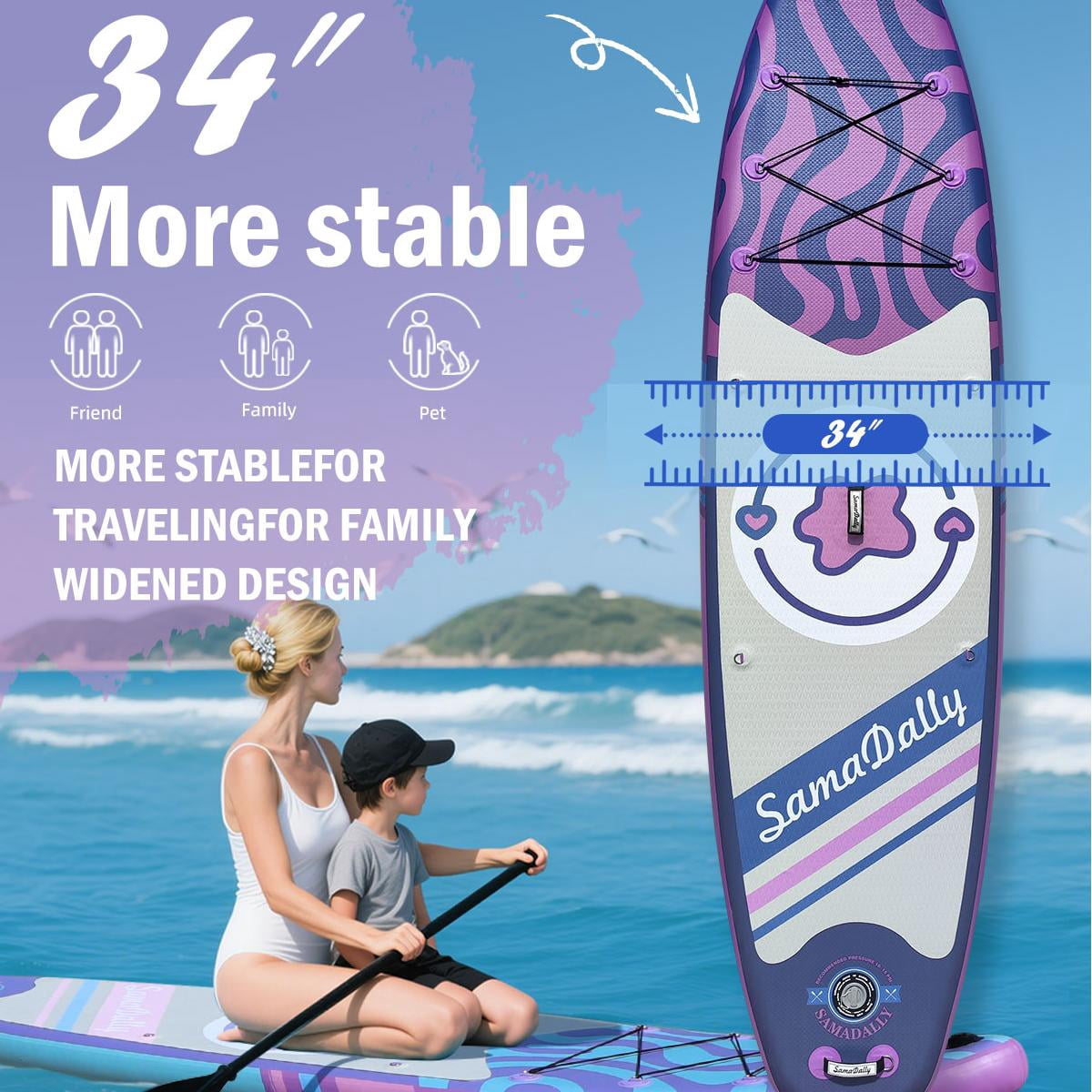 11' Stand Up Paddle Boards Surf Control with Premium SUP Board Accessories Backpack & Removable Fins, 34" Wide Inflatable Paddle Boards of All Skill Levels (Deep Purple)