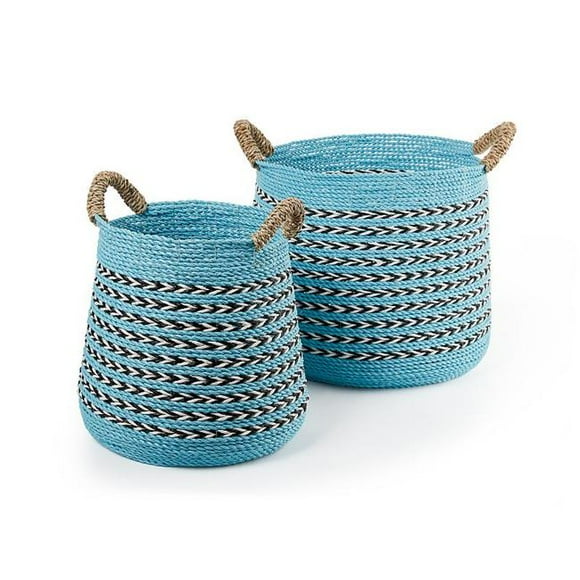 Baum 21A268K Round Reverse Taper Raffia & Seagrass Basket with Ear Handles - Set of 2