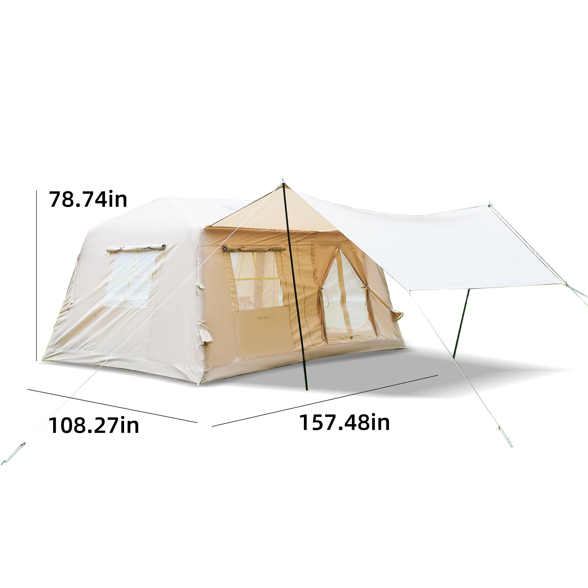Acpouw 11 m ² Inflatable Tents for Camping, Blow Up Tent with Hand Pump, Easy Setup InflatableTent 4 Season Tent with Canopy , Waterproof Oxford Air Glamping Tents for Camping Adult 4/6/8 Person