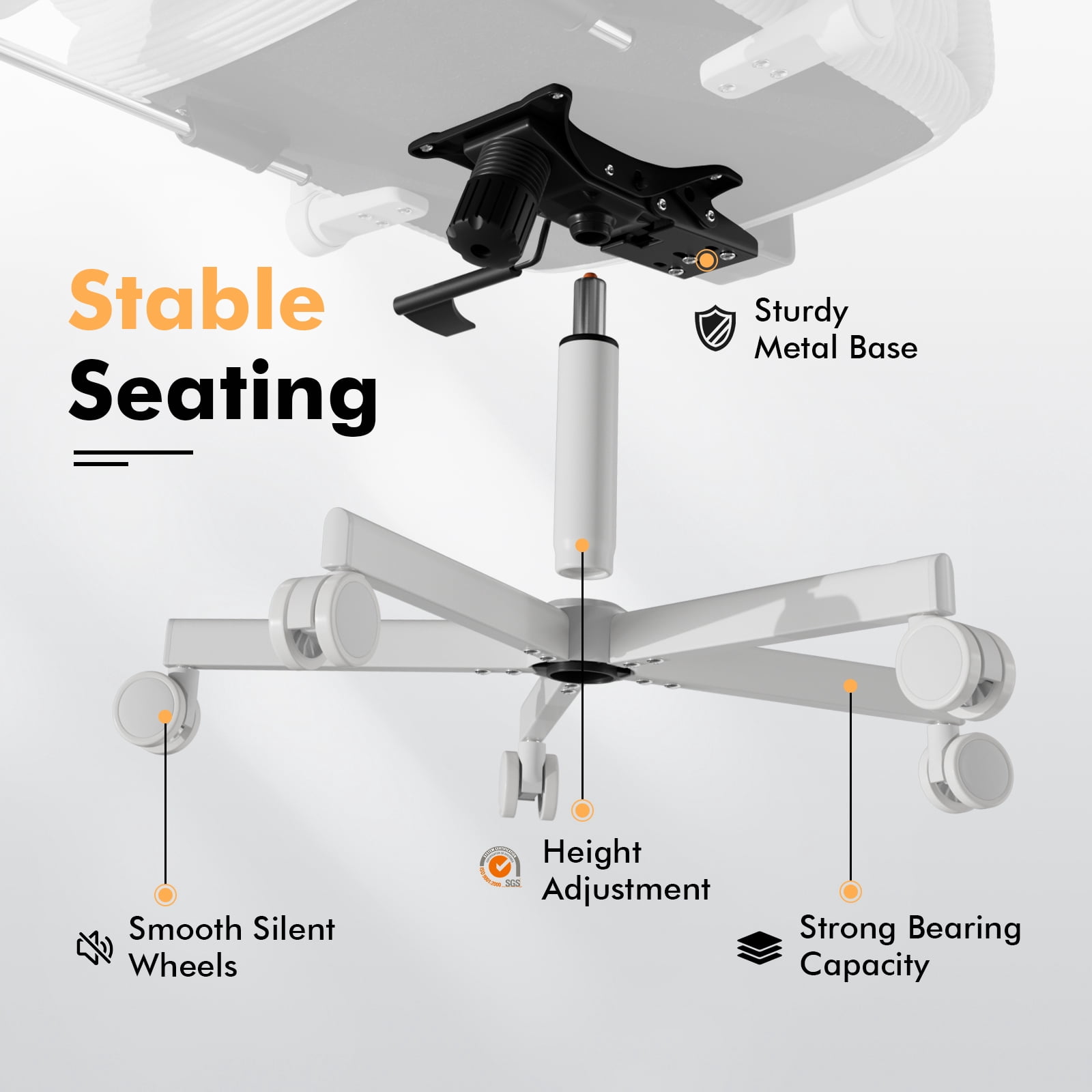 Ninecer Ergonomic Office Chair with Footrest, Big and Tall Computer Desk Chair for Adults, Adjustable Swivel Chair with Headrest Lumbar Support, White