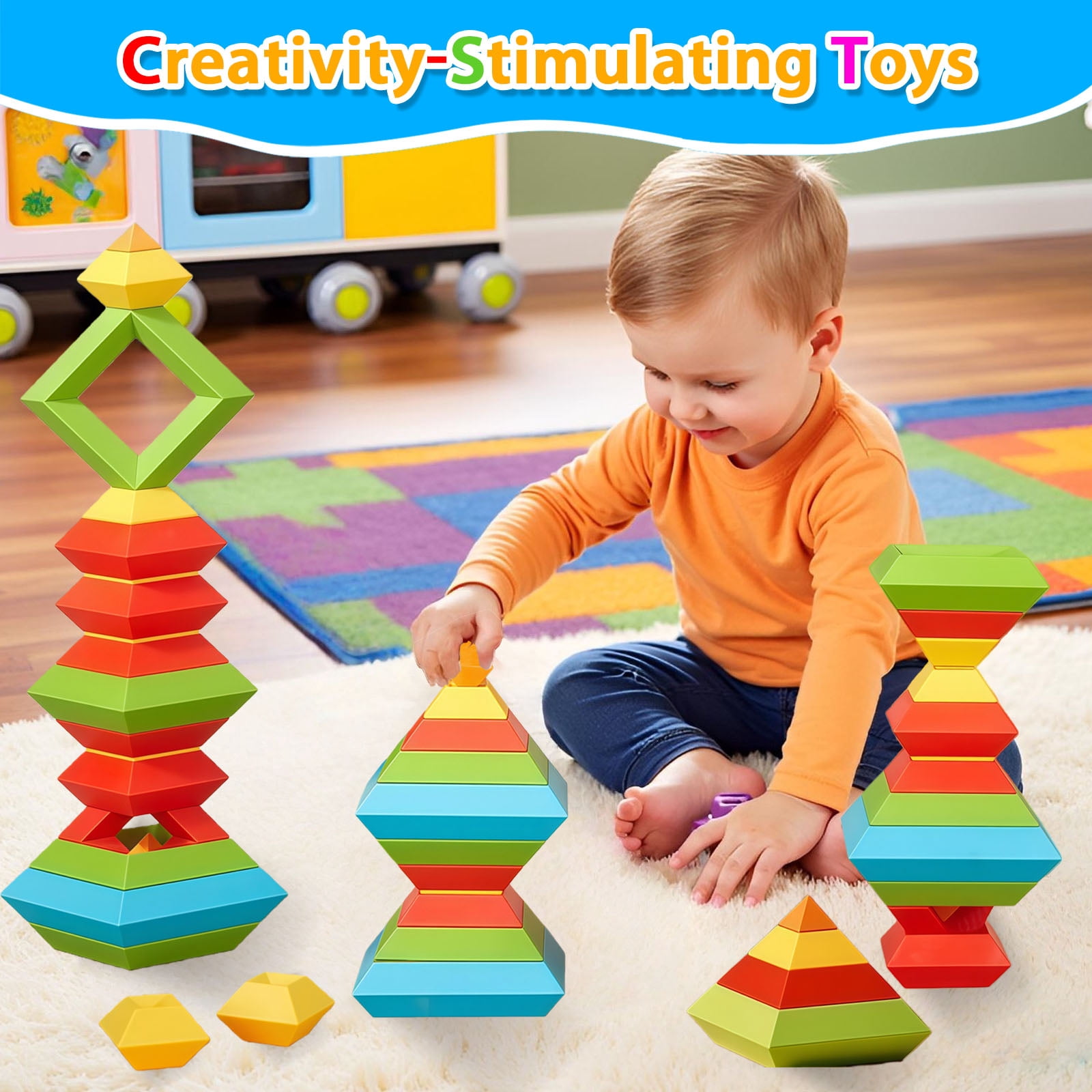 STEM Building Blocks for Toddlers, 48 PCS Educational Stacking Toys - Developmental Learning Toys, Construction Toys for Kids 3 4 5 6 Years Old, Gift for Boys Girls