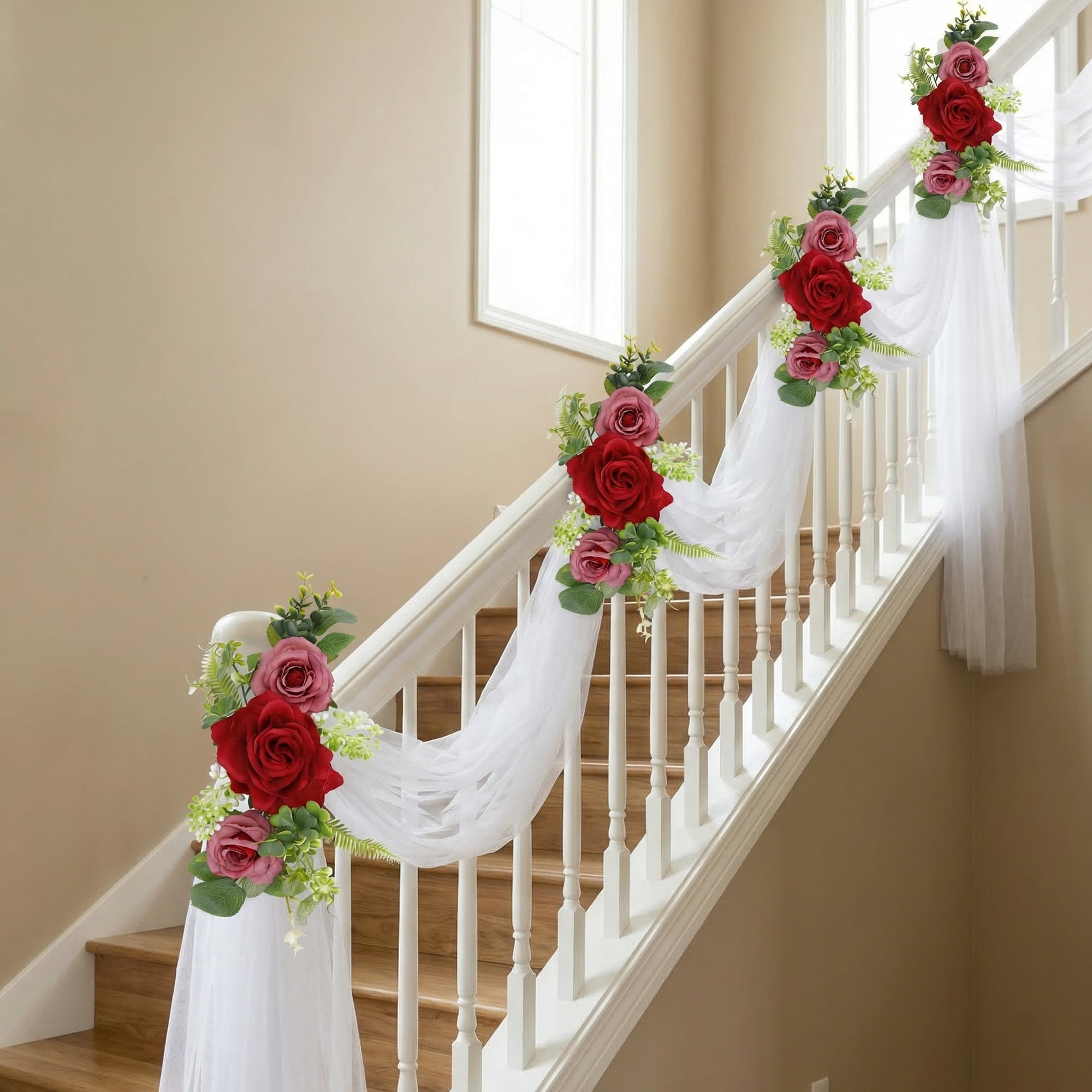 Unique Bargains Artificial Rose Bouquets Silk Flowers Red 13.0"