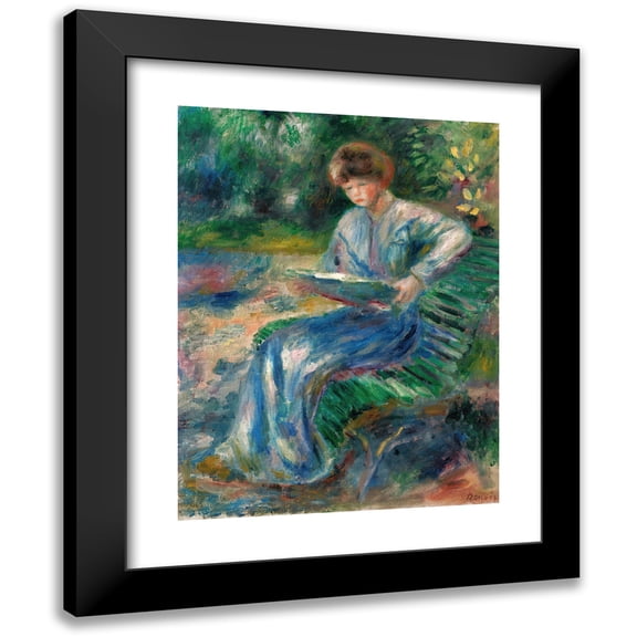 Pierre-Auguste Renoir 12x14 Black Modern Framed Museum Art Print Titled - Woman Reading on a Bench (circa 1905)