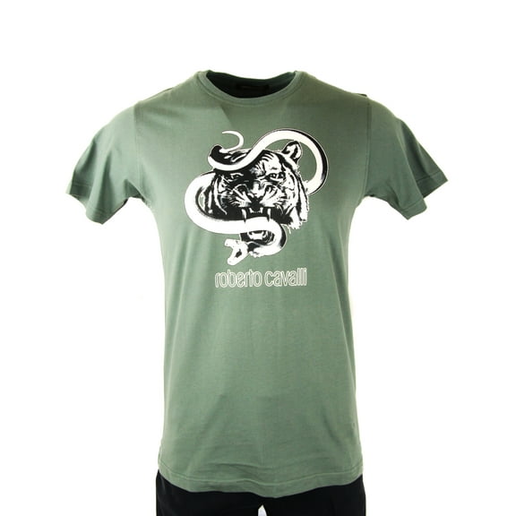 Roberto Cavalli Green Snake Logo T-Shirt