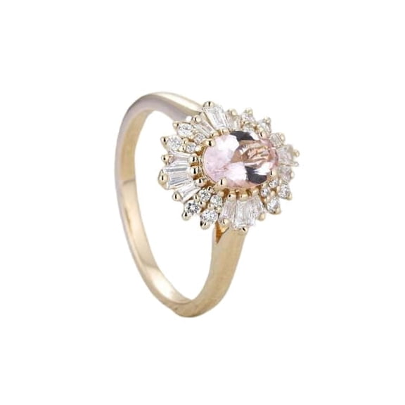 HeartsAndYou 2ct Natural Morganite & Diamond Ring Ballerina 100% REAL 14k SOLID Yellow Gold