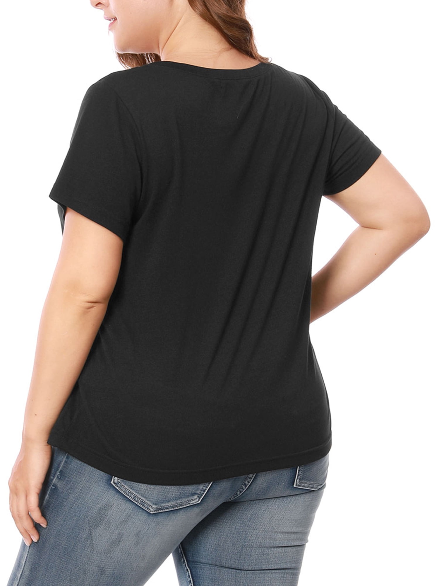 Unique Bargains Women's Plus Tops Lace Panel Round Neck Short Sleeve Blouse