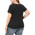 thumbnail image 3 of Unique Bargains Women's Plus Tops Lace Panel Round Neck Short Sleeve Blouse, 3 of 6