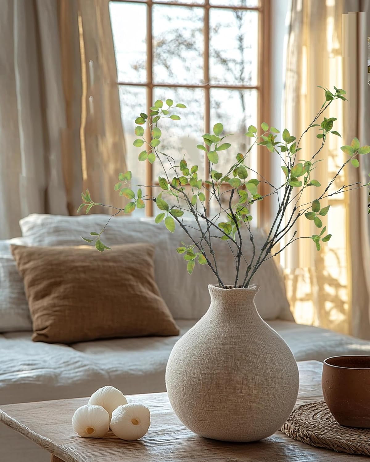 24" 5Pcs Fake Greenery Stems Artificial Ficus Branches Fake Plants for Home Office Table Vase Filler Decoration(Green)