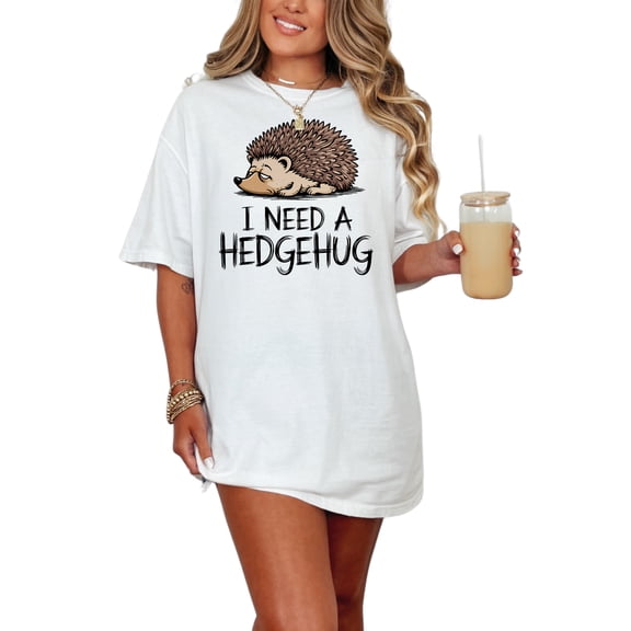 Cute Hedgehog T-Shirt, Funny Animal Graphic Tee, I Need A Hedgehug Shirt, Adorable Hedgehog Lovers Gift, Humorous T-Shirt, Unique Design, White Comfort Colors T-Shirt, Small