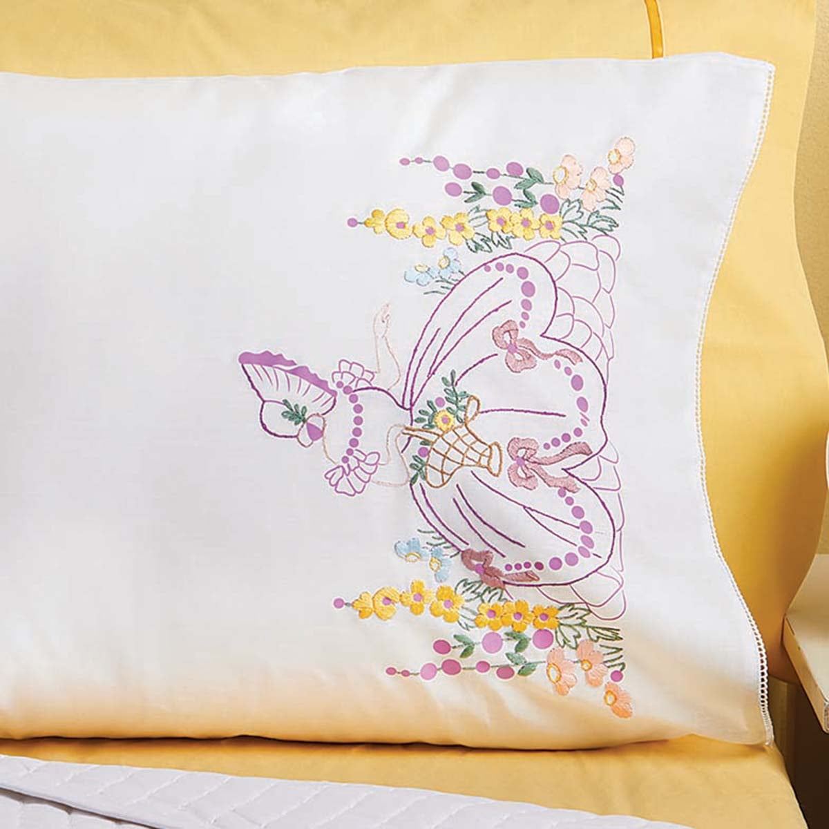 Herrschners® Leila Pillowcase Pair Stamped Embroidery Kit