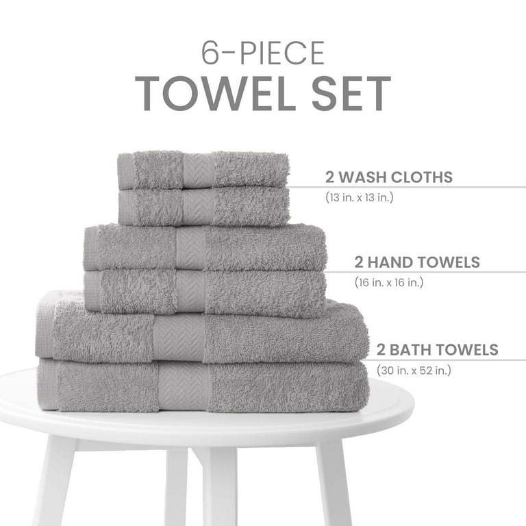 Martex Luxury 6 Piece 100 Ringspun Cotton Towel Set Highly Absorbent Soft 500 GSM Silver Walmart