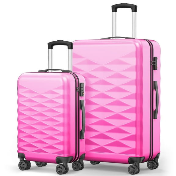 2PC Luggage Set,Lightweight Harshell 20" Carry-On & 28" Checked Suitcase with Spinner Wheels and TSA Lock,Rose Red