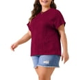 thumbnail image 4 of Agnes Orinda Women's Plus Size Tops Textured Crew Neck Short Sleeve Knit Solid Casual Blouses 3X Burgundy, 4 of 5