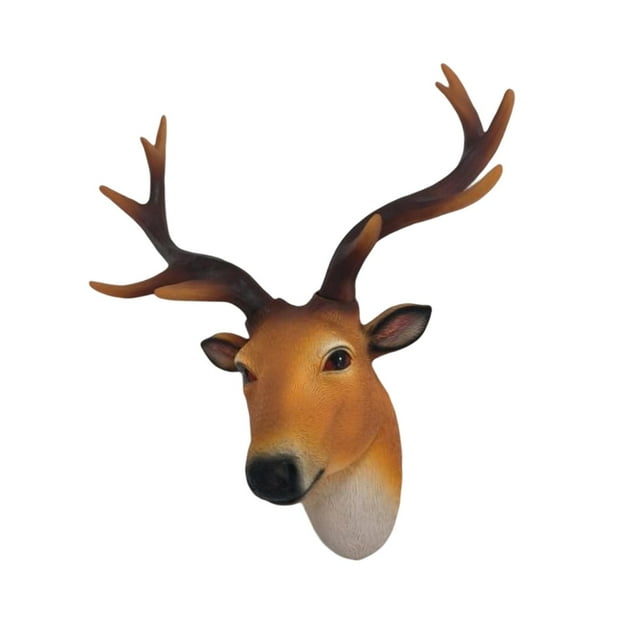 Wall Mounted Deer Head Resin Sculpture Animal Rustic Statue for Living Room