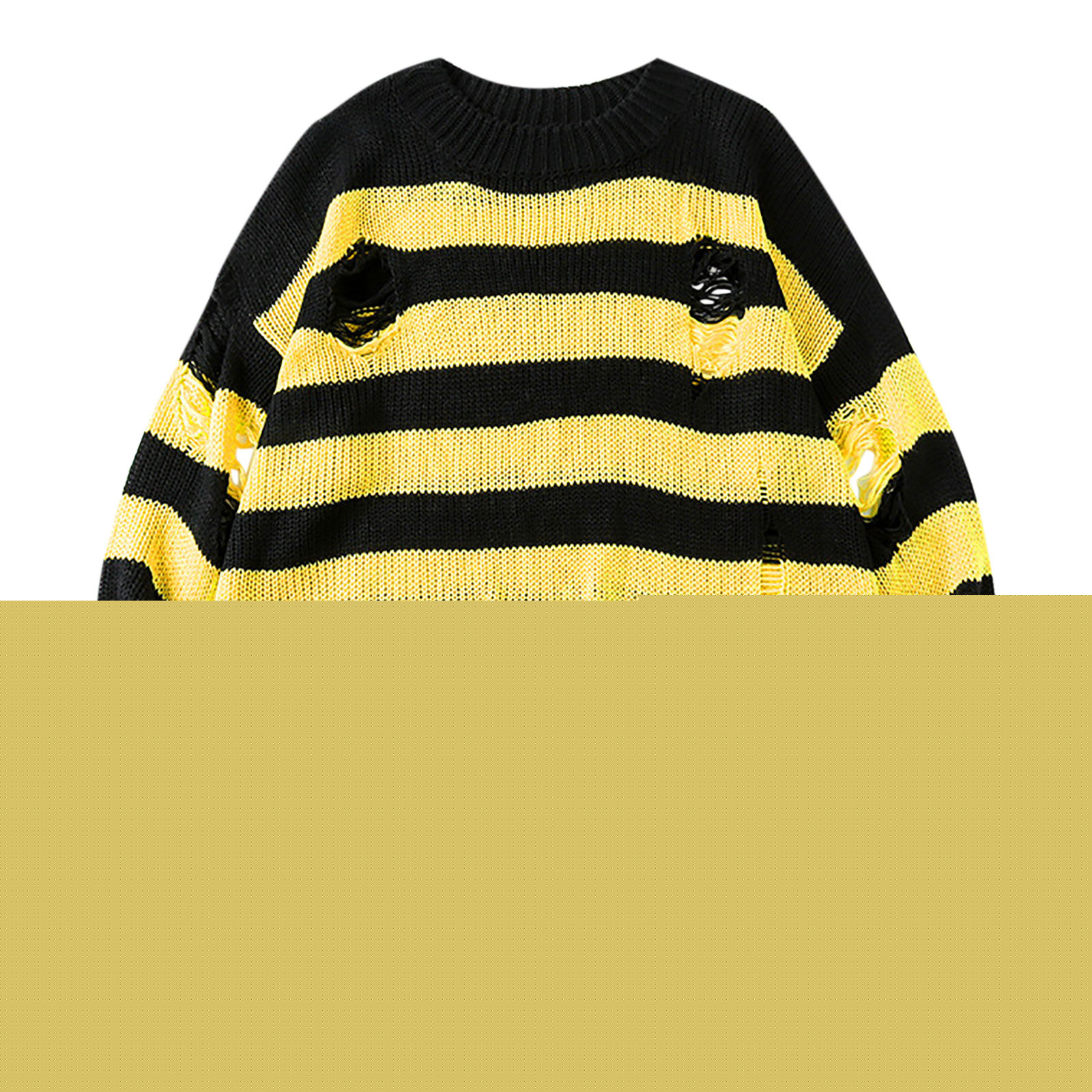 thumbnail image 1 of Slouchy Striped Sweaters for Women Oversized Ripped Shirts Long Sleeve Crewneck Pullover Knitted Fall Top, 1 of 4
