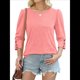 thumbnail image 1 of Blusas Elegantes e Informales con Mangas 3/4 y Botones para Mujer, Ideales para Vacaciones de Verano en la Playa. Rosa XL, 1 of 6