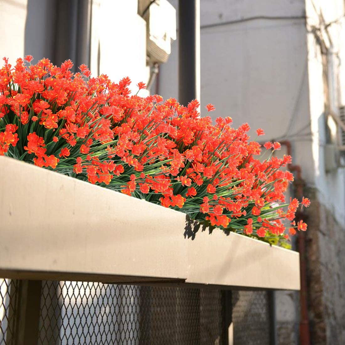 Zukuco 12PCS Artificial Flowers,Fake Greenery Faux Plastic Bushes Fake Shrubs UV Resistant Faux Plastic Plants for Wedding Hanging Bouquet Indoor Outdoor Home Garden Office Vase(Orange Red)