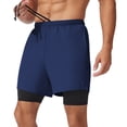 thumbnail image 2 of Men's 2 in 1 Running Shorts Quick Dry Gym Athletic Workout Shorts for Men with Phone Pockets Navy Blue XXL, 2 of 8