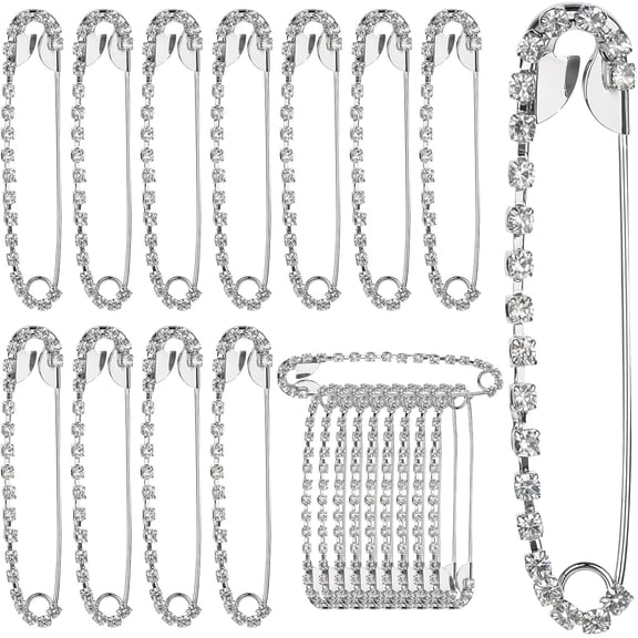 10pcs Rhinestone Safety Pins, Decorative Safety Pins Brooches for Clothes Sweater Shawl Collar Dresses Wedding Dress Train