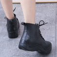 thumbnail image 5 of XIMIN Women's Rain Boots Solid Color Round Toe Heel Platform Ankle Boots Fashion Cross Lace Up Block Thick Heel Booties Casual Comfortable Ladies Outdoor Shoes, 5 of 7