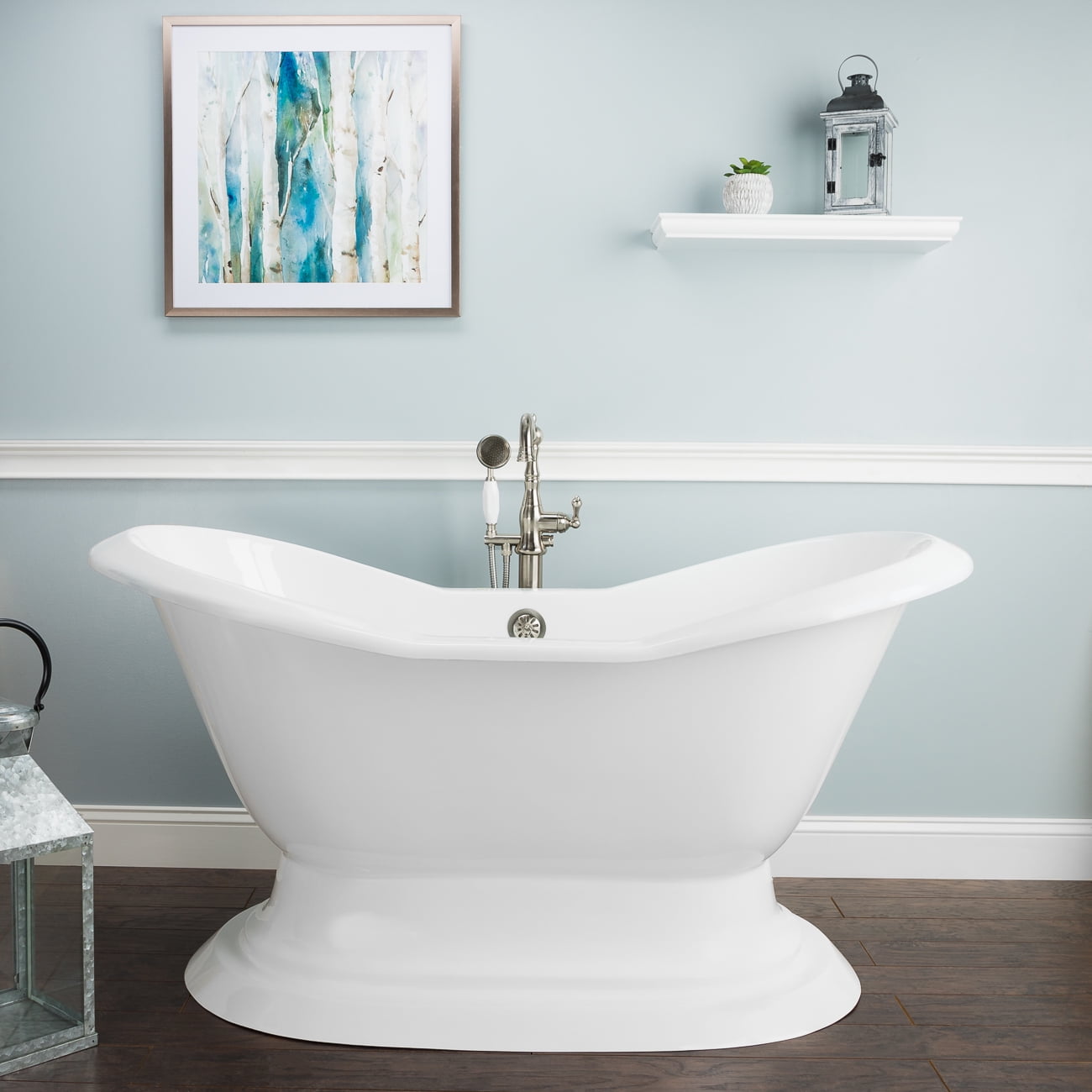 Vintage Tub & Bath Willow 61 Inch Cast Iron Double Slipper Pedestal Tub No Faucet Drillings