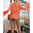 thumbnail image 3 of XINQIHANG Womens Boho Off Shoulder Sheer Crop Tops Bell Sleeve Flowy Oversized Crochet Ruched Pullover Sweaters, 3 of 4