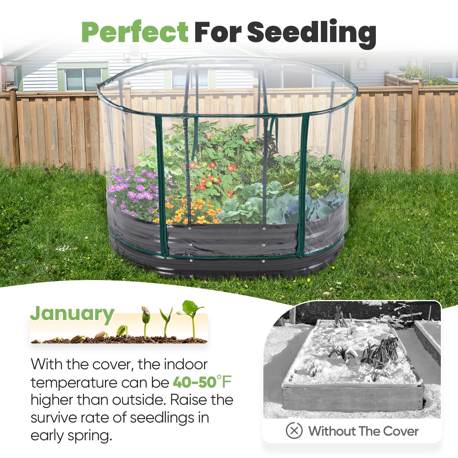 KING BIRD 4x3x1 ft Raised Garden Bed with Cover Galvanized Steel Metal Planter Garden Box Outdoor for Gardening,Vegetables, Flowers, Clear