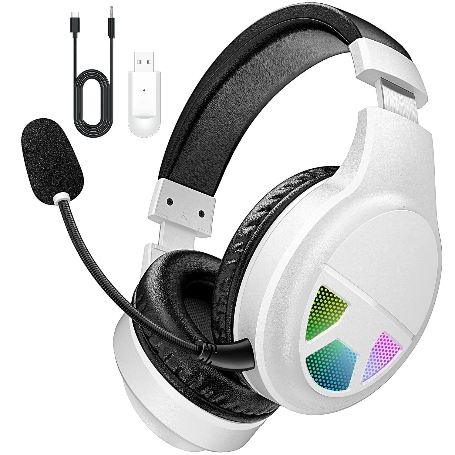 WiseWing 2.4GHz Wireless Gaming Headset with Noise Canceling Microphone, Bluetooth 5.4 for Switch Mobile Mac, 60H Battery RGB Light for PC PS5 PS4