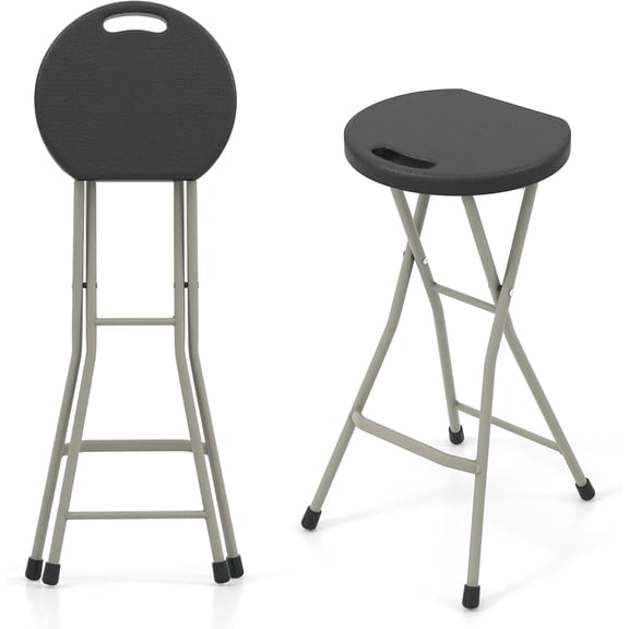 Folding Bar Stool with Handle, Footrest, Anti-Slip Pads and Steel Frame, Collapsible Round Stool for Outdoor, Indoor, Garden, Camping, Fishing, Black