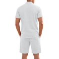 thumbnail image 4 of hotojiny Mens Summer Outfits 2 Piece Beach Vacation Set Plaid Short Sleeve Button down Shirts with Elastic Waist Shorts(White,X-Large), 4 of 7