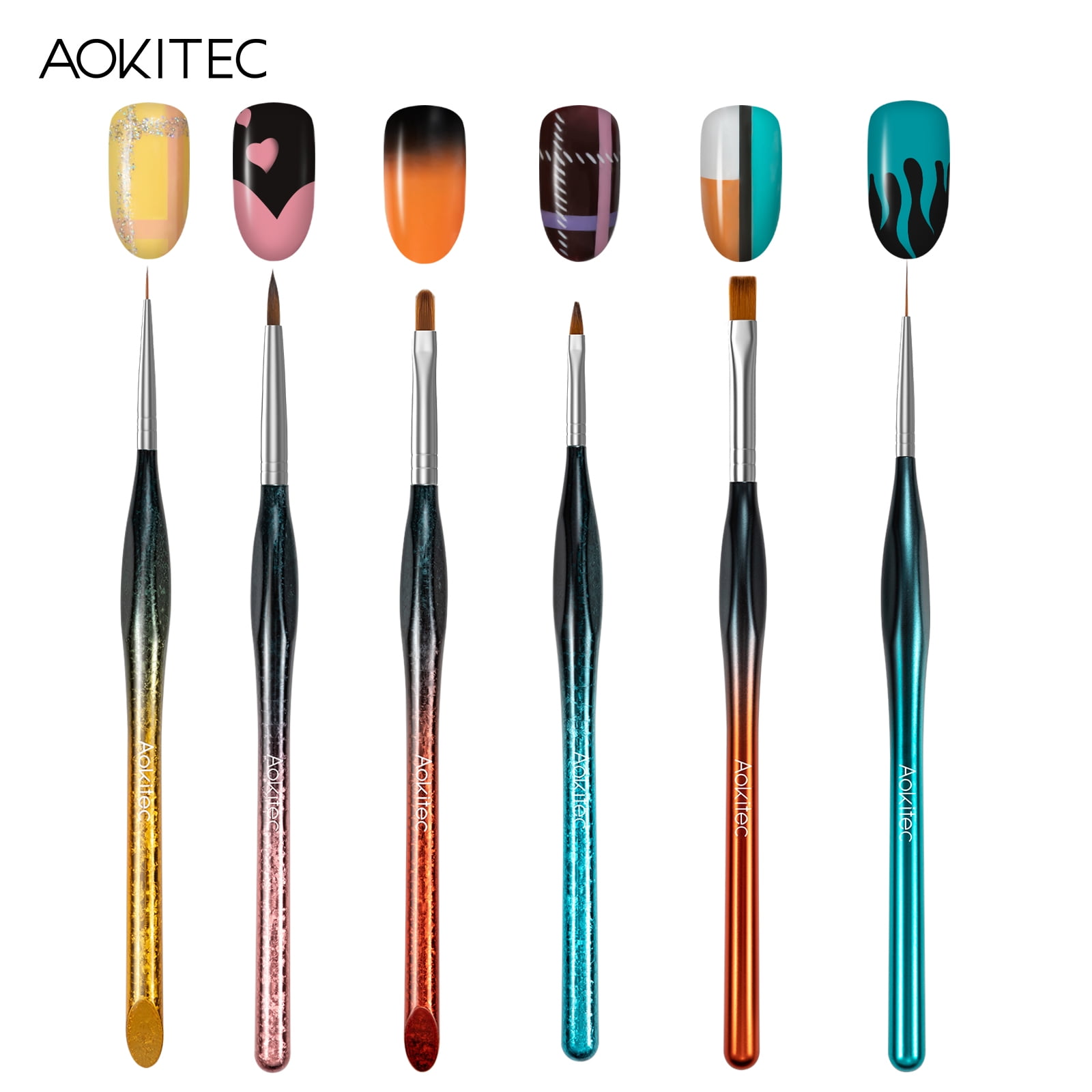 Nail Art Brushes Set 6Pcs Aokitec Gel Polish Nail Art Design Pen