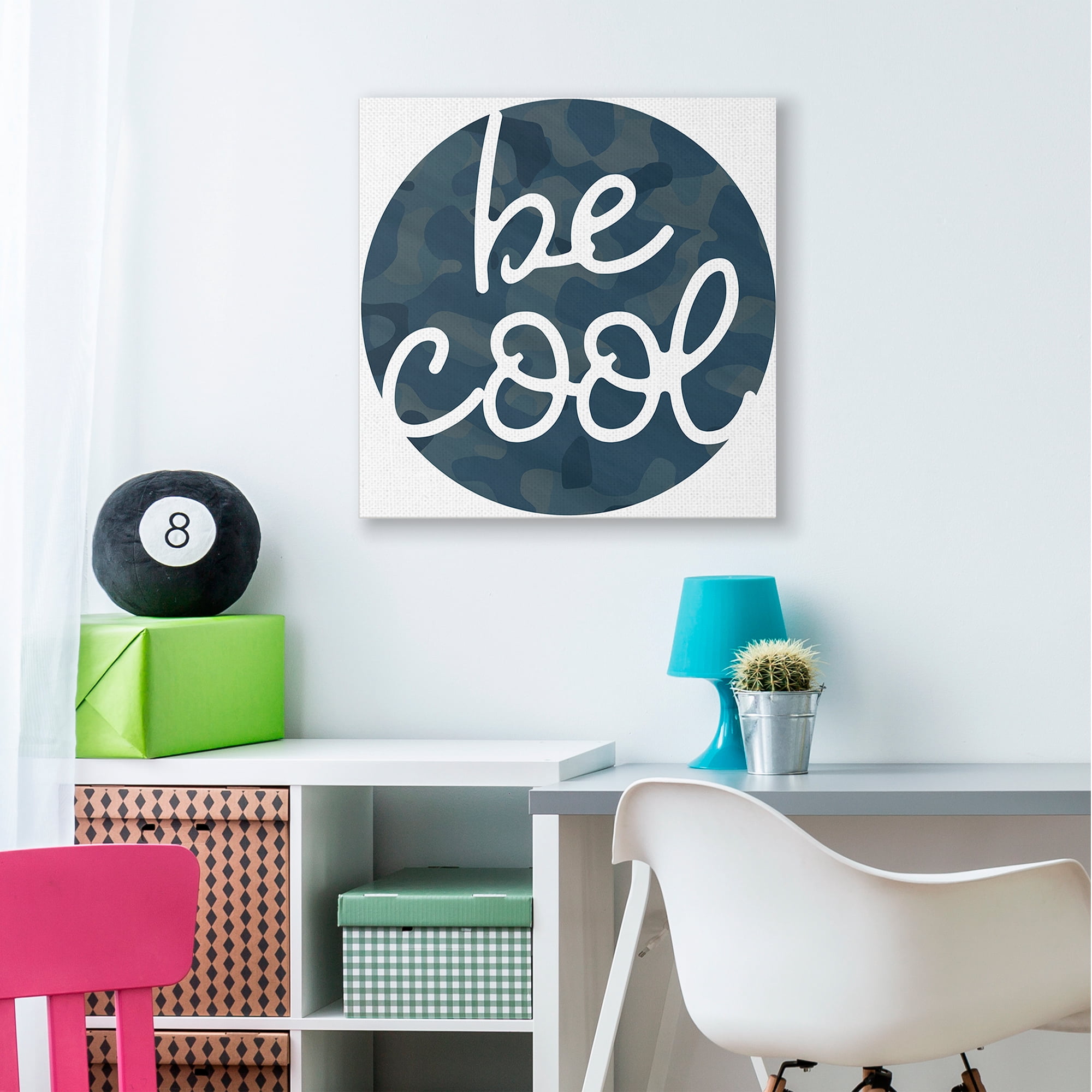 Stupell Industries Be Cool Phrase Blue Camouflage Pattern Circle Canvas Wall Art by Daphne Polselli
