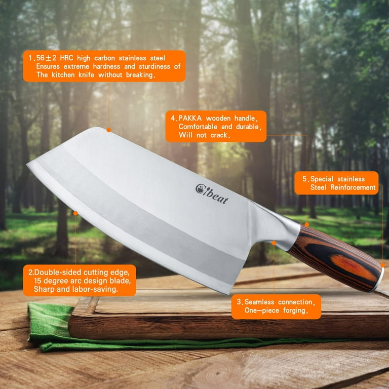  Juvale Stainless Steel Meat Cleaver Knife with Wooden Handle,  Heavy Duty Bone Chopper for Butcher, Slicing Vegetables (8 In) : Home &  Kitchen