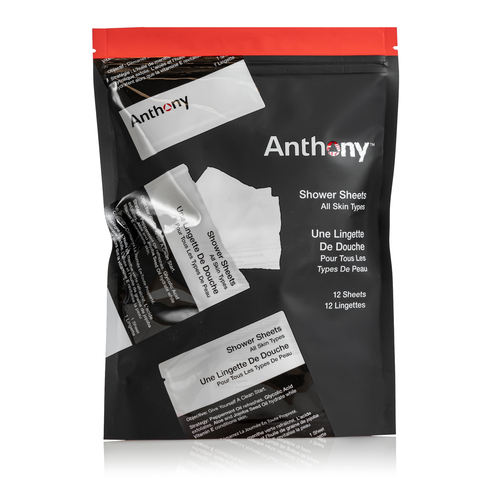 Anthony Shower Sheets, 12 Single Pack Sheets, Pre-Moisurized Sheets, Cleanses, Deodorizes, and Refreshes Skin, Great for Gym, Outdoors, Travel, Hiking and Camping