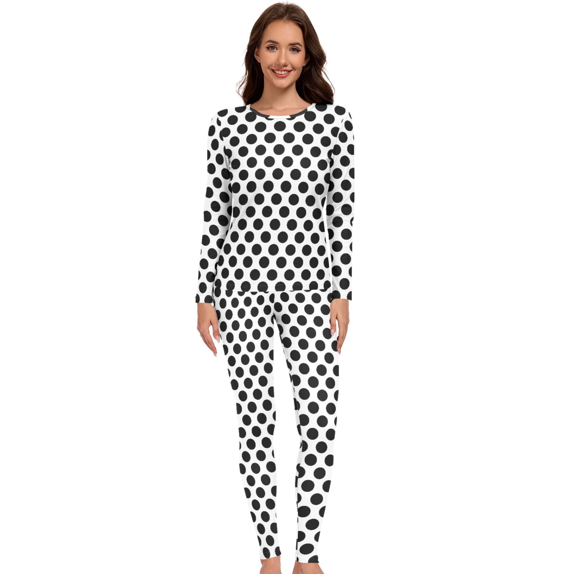 Women Black Dots Thermal Underwear Set 2 Piece Base Layer XX-Large