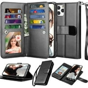 NJJEX Wallet Case for iPhone 11 PRO Max 2019, for iPhone 11 PRO Max Case (6.5"), [9 Card Slots] PU Leather ID Credit Holder Folio Flip [Detachable] Kickstand Magnetic Phone Cover & Lanyard - Black