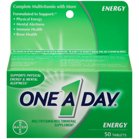 One A Day Energy, Multivitamin Supplement including Caffeine, Vitamins A, C, E, B1, B2, B6, B12, Calcium and Vitamin D, 50 ct.