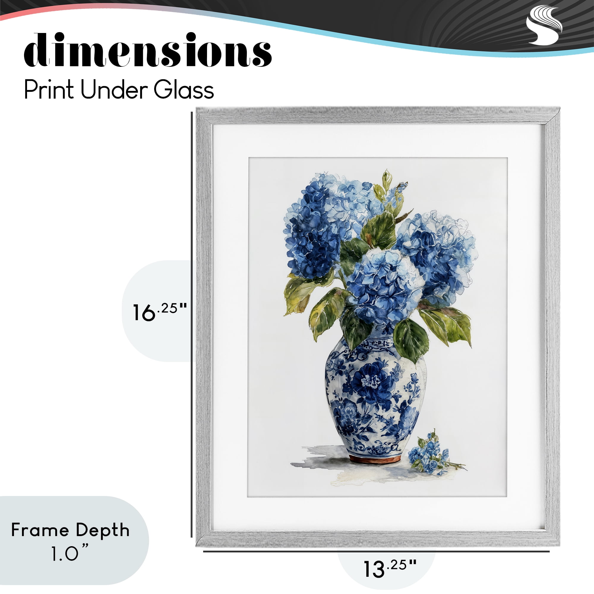 Stupell Industries Porcelain Vase with Hydrangea Bouquet Gray Framed Print Under Glass, design by Imagine It Images