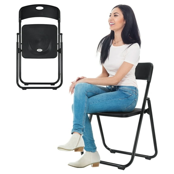 Trendix 6 Pack Black Plastic Folding Chair, Stable Steel Frame Chairs, 6Pcs/Set Indoor Outdoor Portable Stackable Commercial Seat for Office Wedding Picnic Kitchen Dining