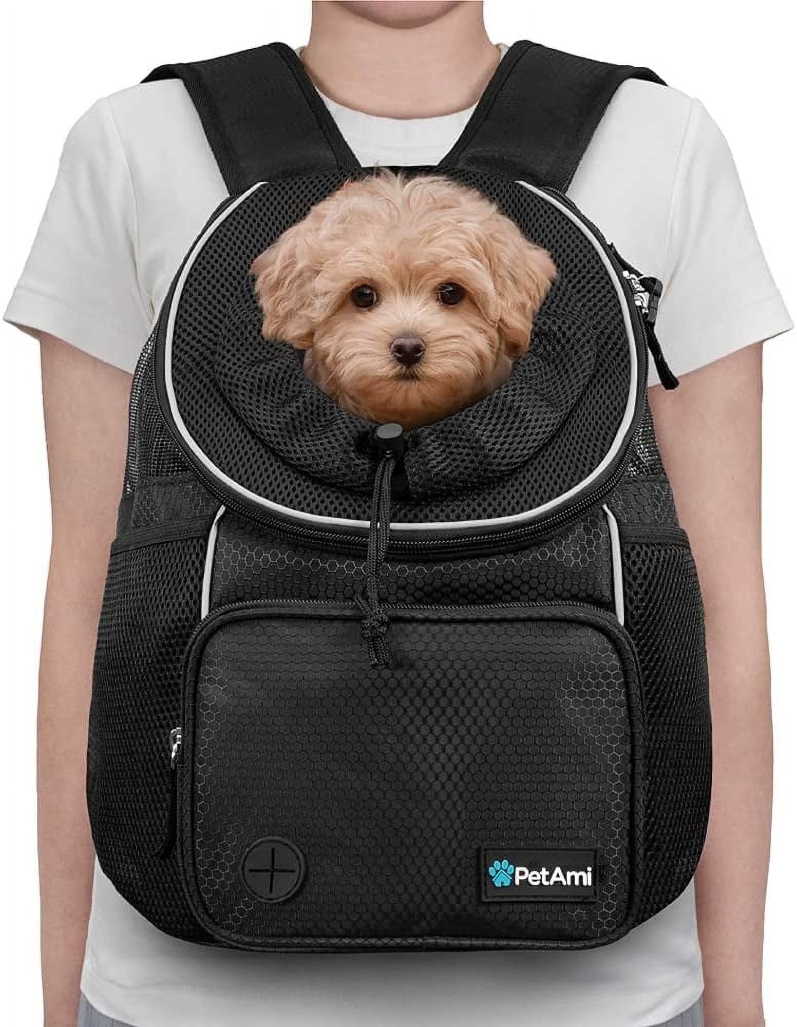 Adjustable Dog & Cat Chest Carrier Backpack, Ventilated for Hiking, Camping & Travel, Max 10 lbs, Black